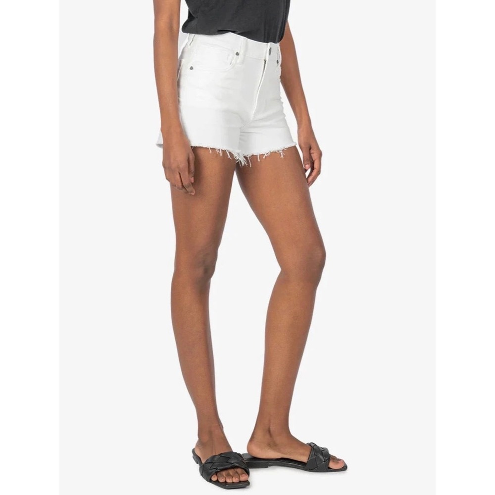 KUT From The Kloth Jane High Rise‎ White Denim Size 0 Distressed Frayed Hem
